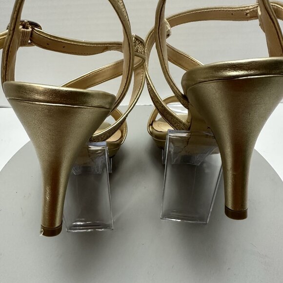 Alexa Marie Women's Gold Glittered Shoes Size 7.5 Strappy Eveningwear - Picture 5 of 11